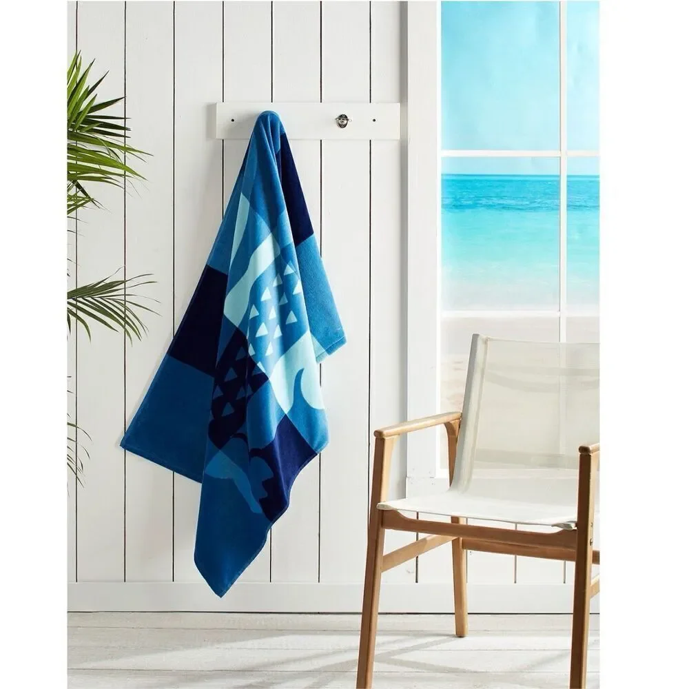 NWT Lacoste Gorgeous Blue Ombre Blocks Logo 100% Cotton Big 72”x36” Beach Towel